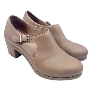 Dansko Mary Jane Clogs Womens 37 Taupe Brown Leather Buckle Block Heel Fairy